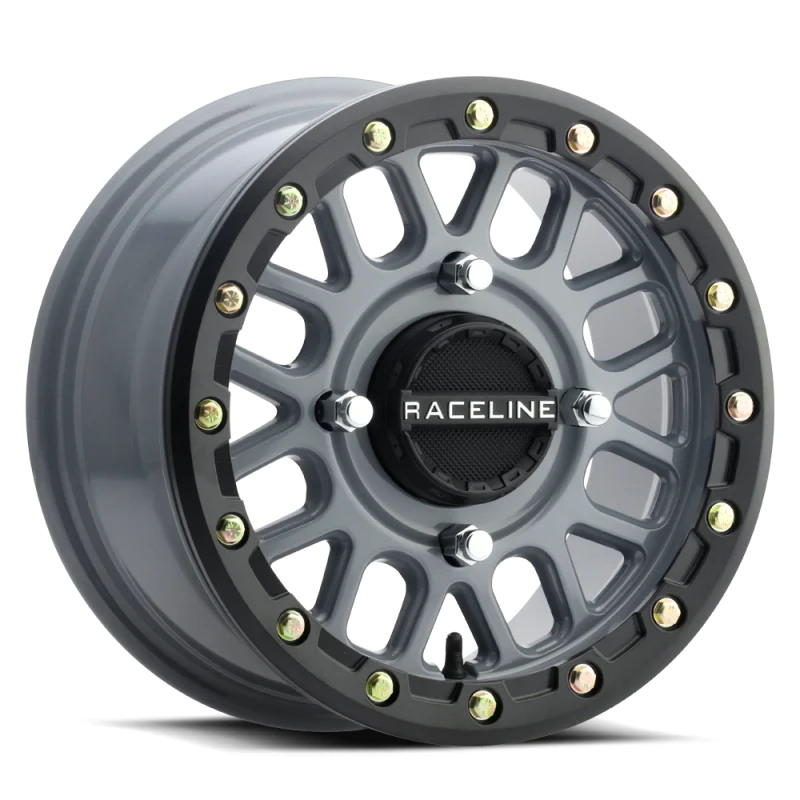Raceline A93SG Podium 15x6in/4x156 BP/40mm Offset/132.5mm Bore - Grey & Black Ring Beadlock Wheel