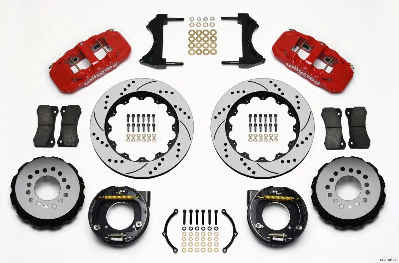 Wilwood 140-10941-DR - AERO4 Rear P-Brake Kit 14.00in Drilled Red Chevy C-10 2.42 Offset 5-lug