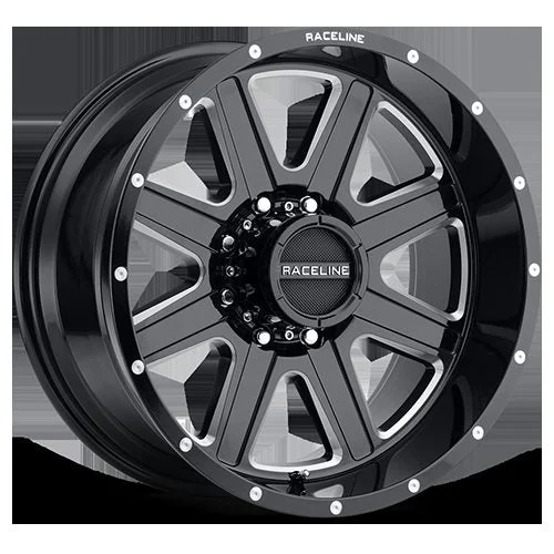 Raceline 940M-29080-00 - Aluminum Wheels 20x9 Hostage 940M Milled Gloss Black 0 Offset 8 on 165.1 Bolt Pattern 125.2 Bore