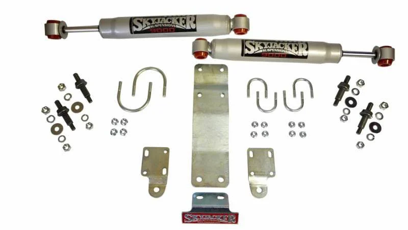 Skyjacker 9204 - Steering Stabilizer Dual Kit Incl. 9000 Steering Dampners Brackets Hardware For Use w/OEM Diameter Tie Rod Assembly Silver