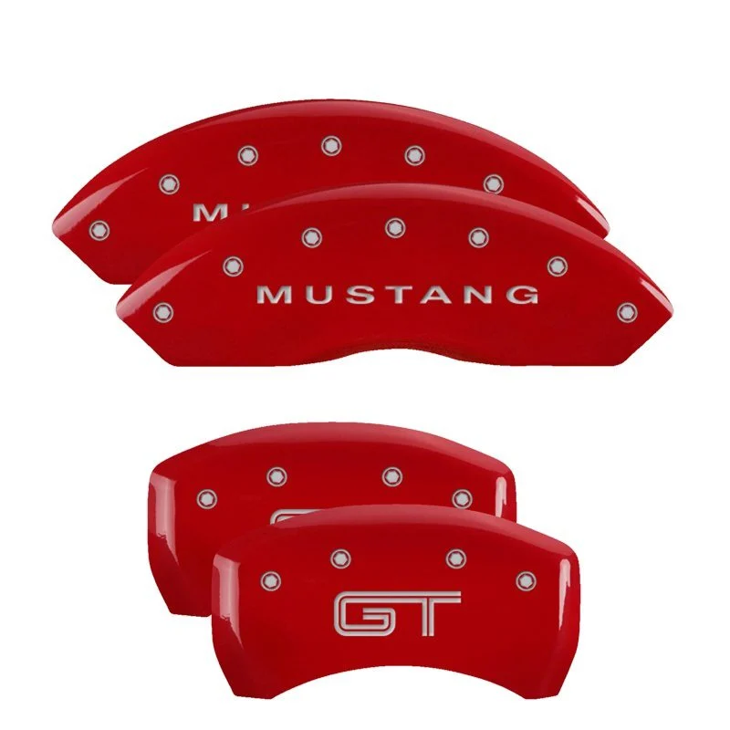 MGP 10197SMG2RD - 4 Caliper Covers Engraved Front Mustang Engraved Rear S197/GT Red finish silver ch