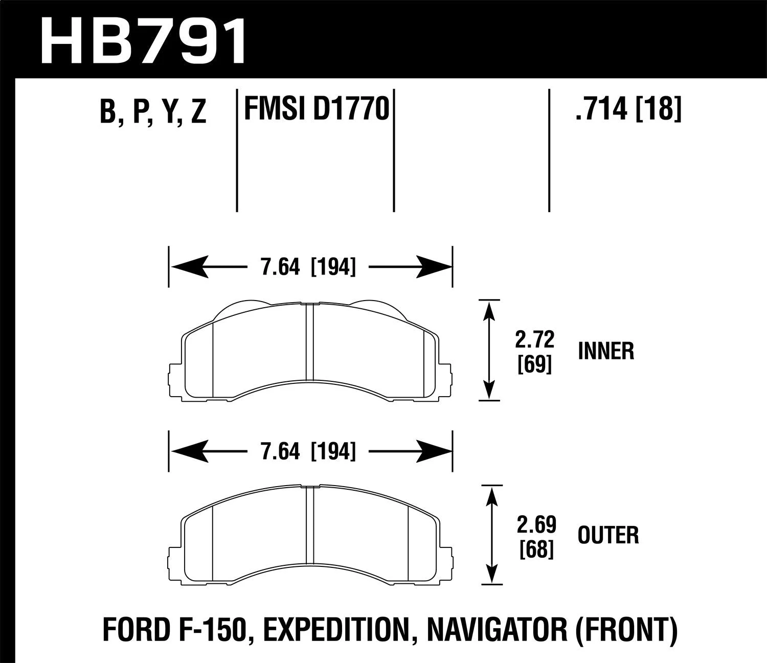 Hawk HB791Y.714 - 14-16 Ford F-150 LTS Street Front Brake Pads