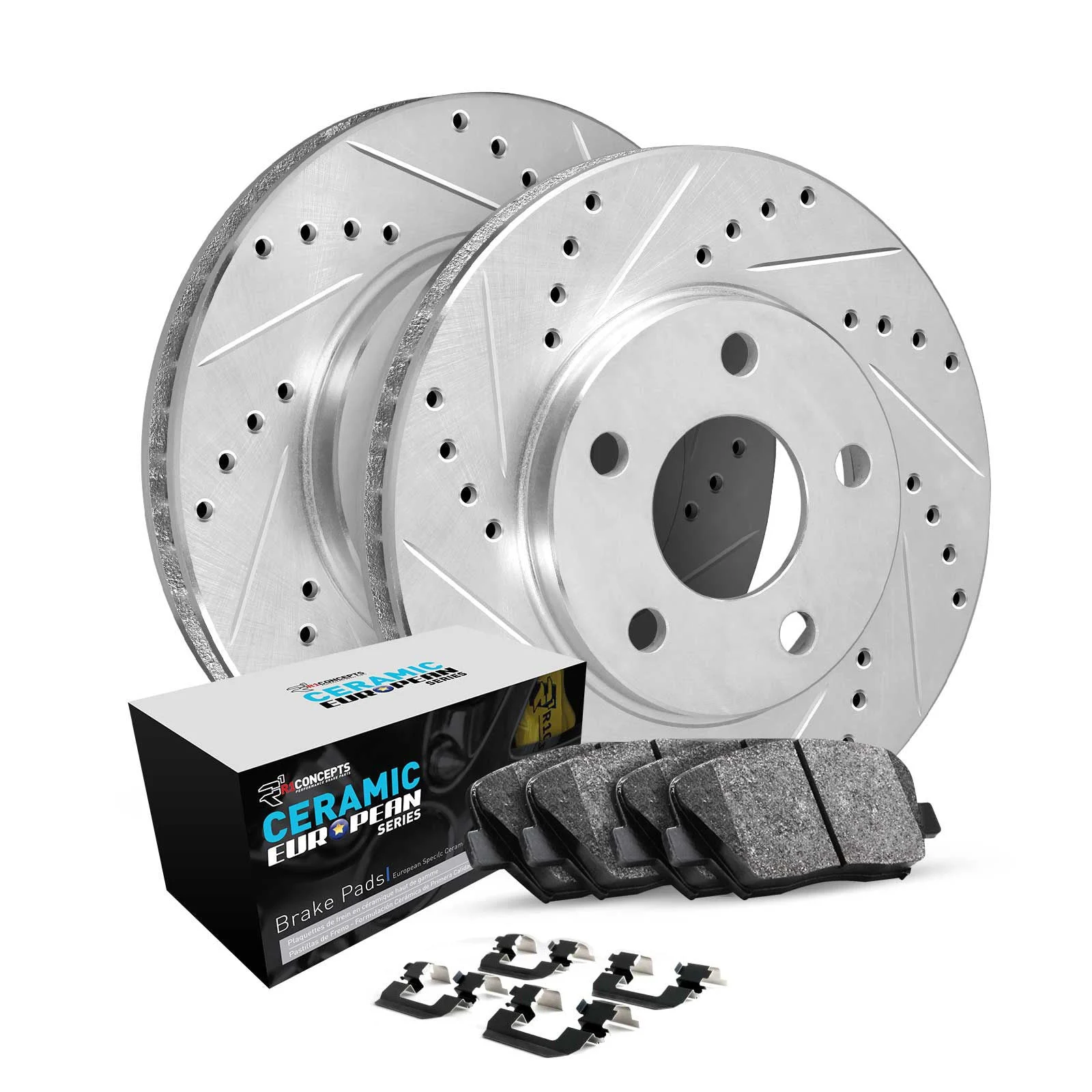 R1 Concepts WGTH1-74058 - R1 Brake Rotors - D/S - Silver w/ Euro Ceramic Pads & Hdw