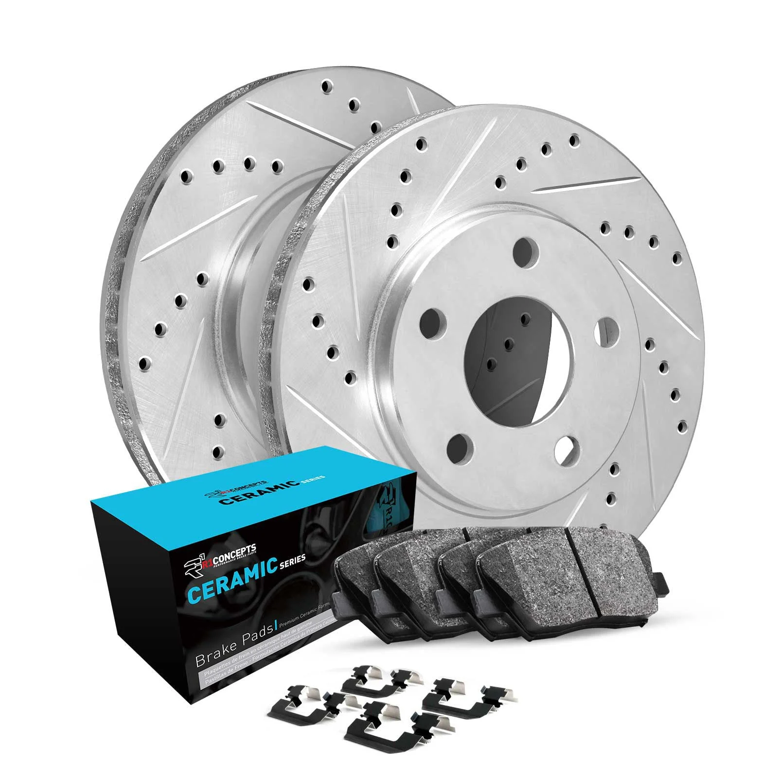 R1 Concepts WGWH1-74095 - R1 E- Line Series Brake Rotor - D/S - Silver w/ Ceramic Pads & Hdw