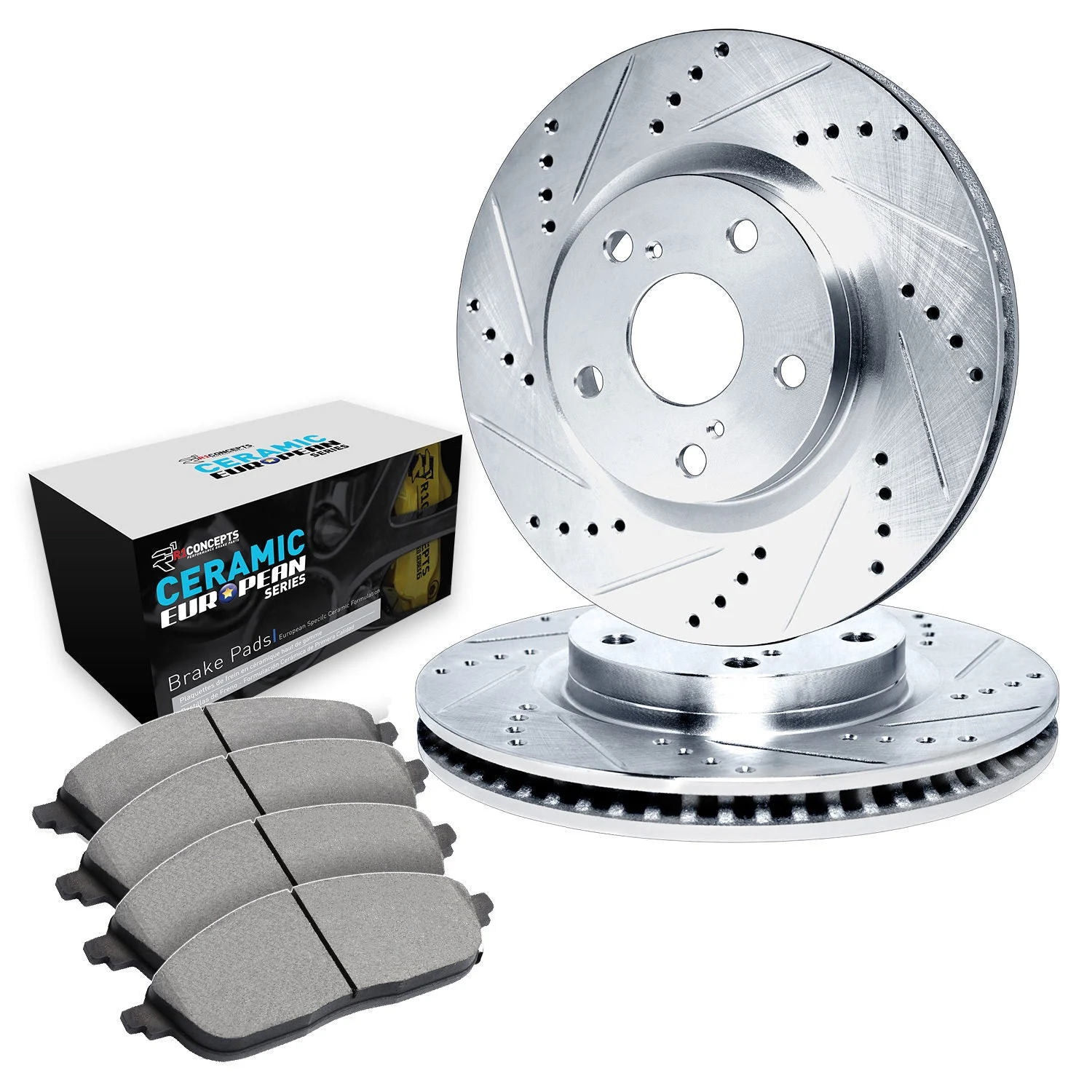 R1 Concepts WGTN1-31122 - R1 Brake Rotors - D/S - Silver w/ Euro Ceramic Pads