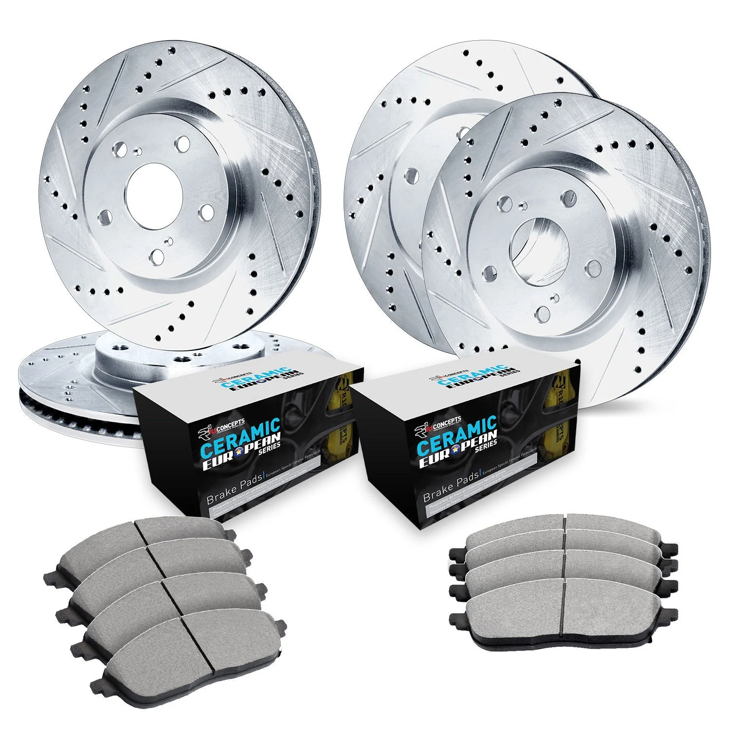 R1 Concepts WGTN2-20005 - R1 Brake Rotors - D/S - Silver w/ Euro Ceramic Pads