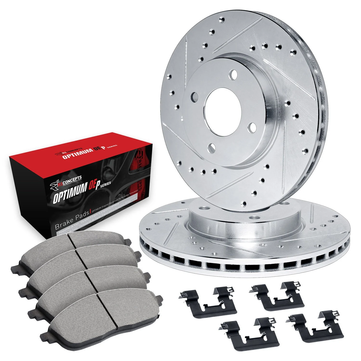 R1 Concepts WGUH1-50007 - R1 Brake Rotors - D/S - Silver w/ Optimum Oe Pads & Hdw