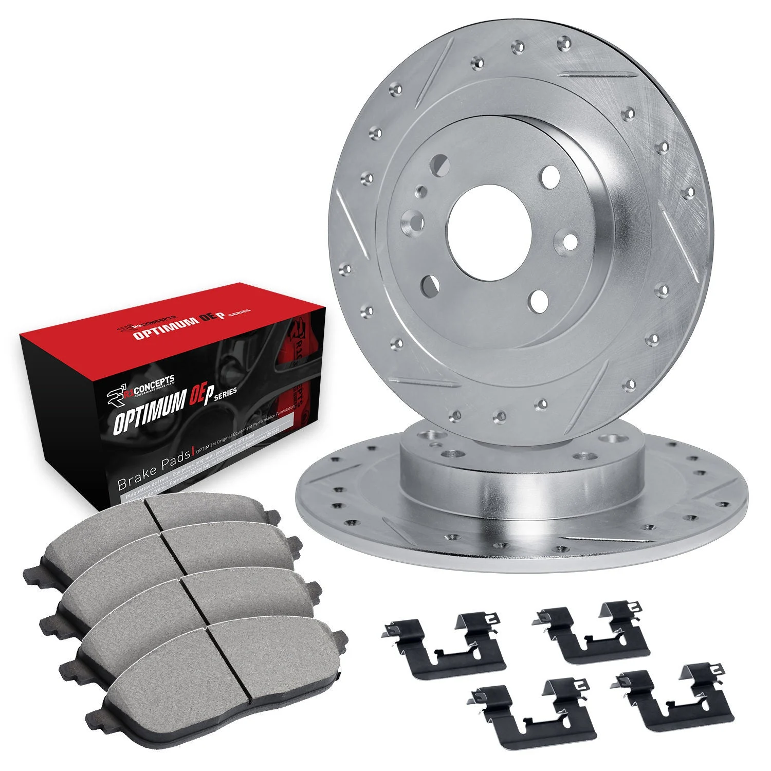 R1 Concepts WGUH1-59042 - R1 Brake Rotors - D/S - Silver w/ Optimum Oe Pads & Hdw