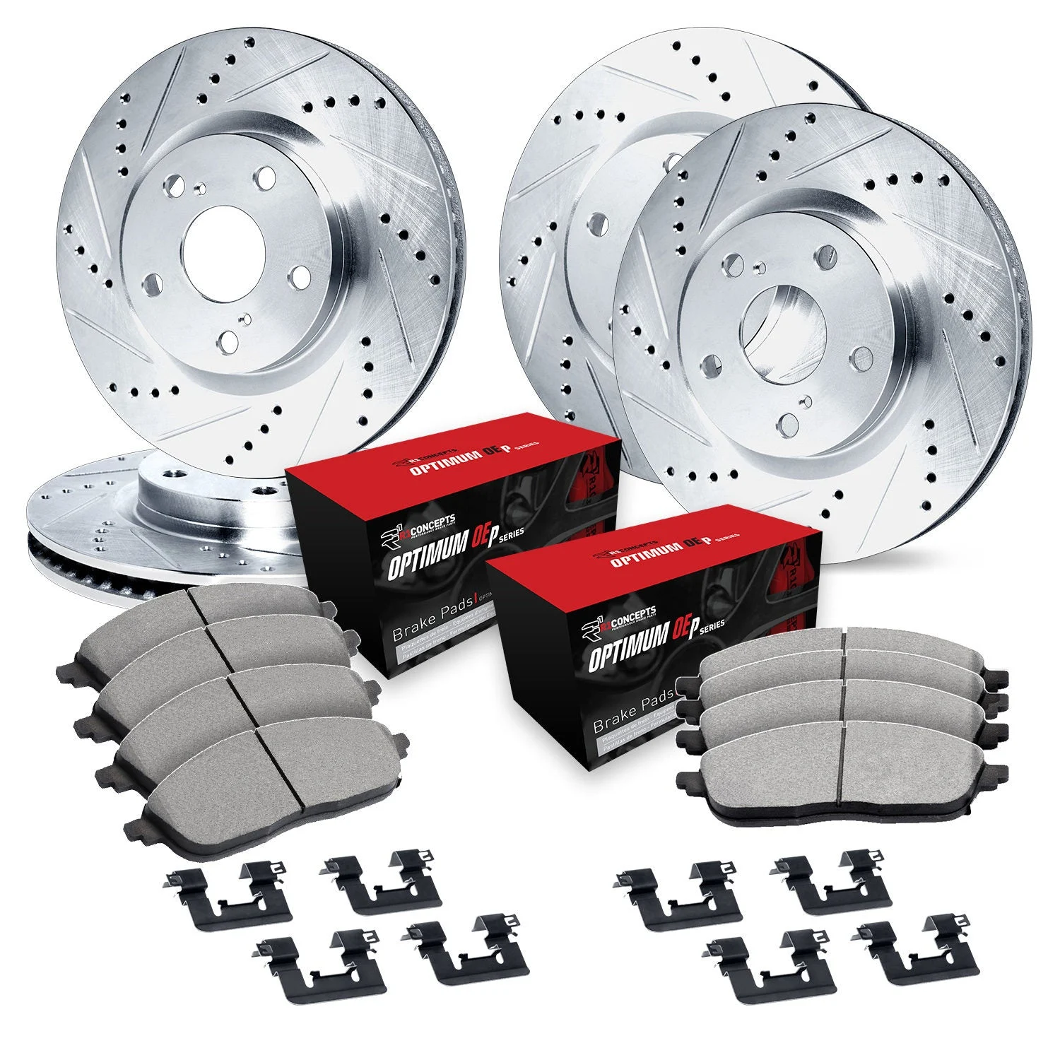 R1 Concepts WGUH2-75026 - Silver Drilled Slotted Rotors with 5000 Oep Brake Pads & Hdw