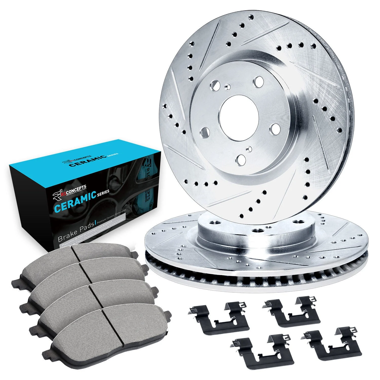 R1 Concepts WGWH1-13048 - R1 Brake Rotors - D/S - Silver w/ Ceramic Pads & Hdw