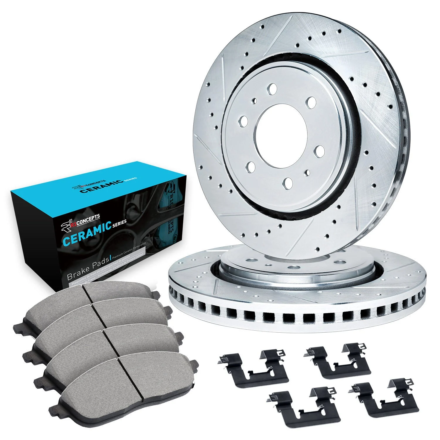 R1 Concepts WGWH1-48065 - R1 E- Line Series Brake Rotor - D/S - Silver w/ Ceramic Pads & Hdw