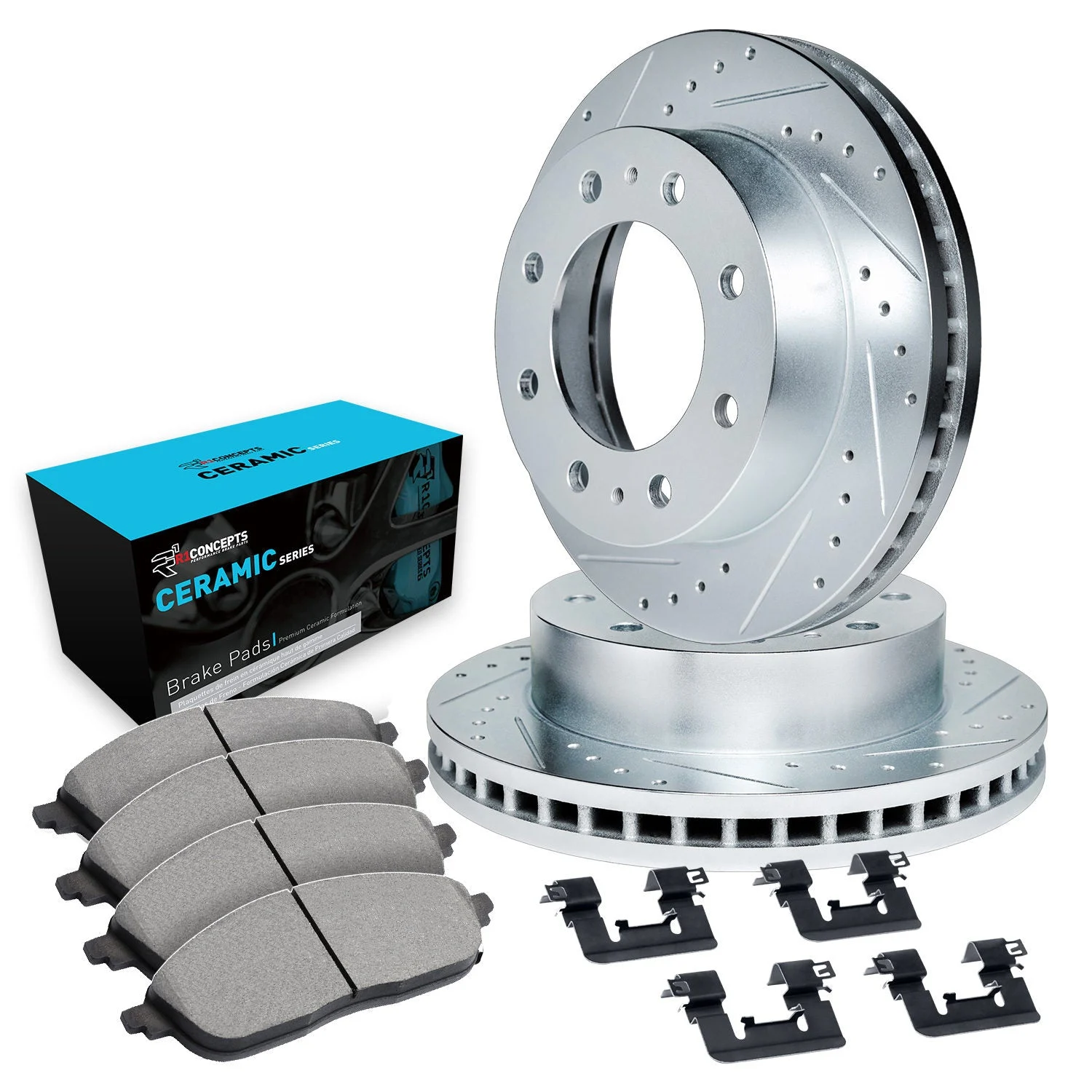 R1 Concepts WGWH1-48068 - R1 E- Line Series Brake Rotor - D/S - Silver w/ Ceramic Pads & Hdw