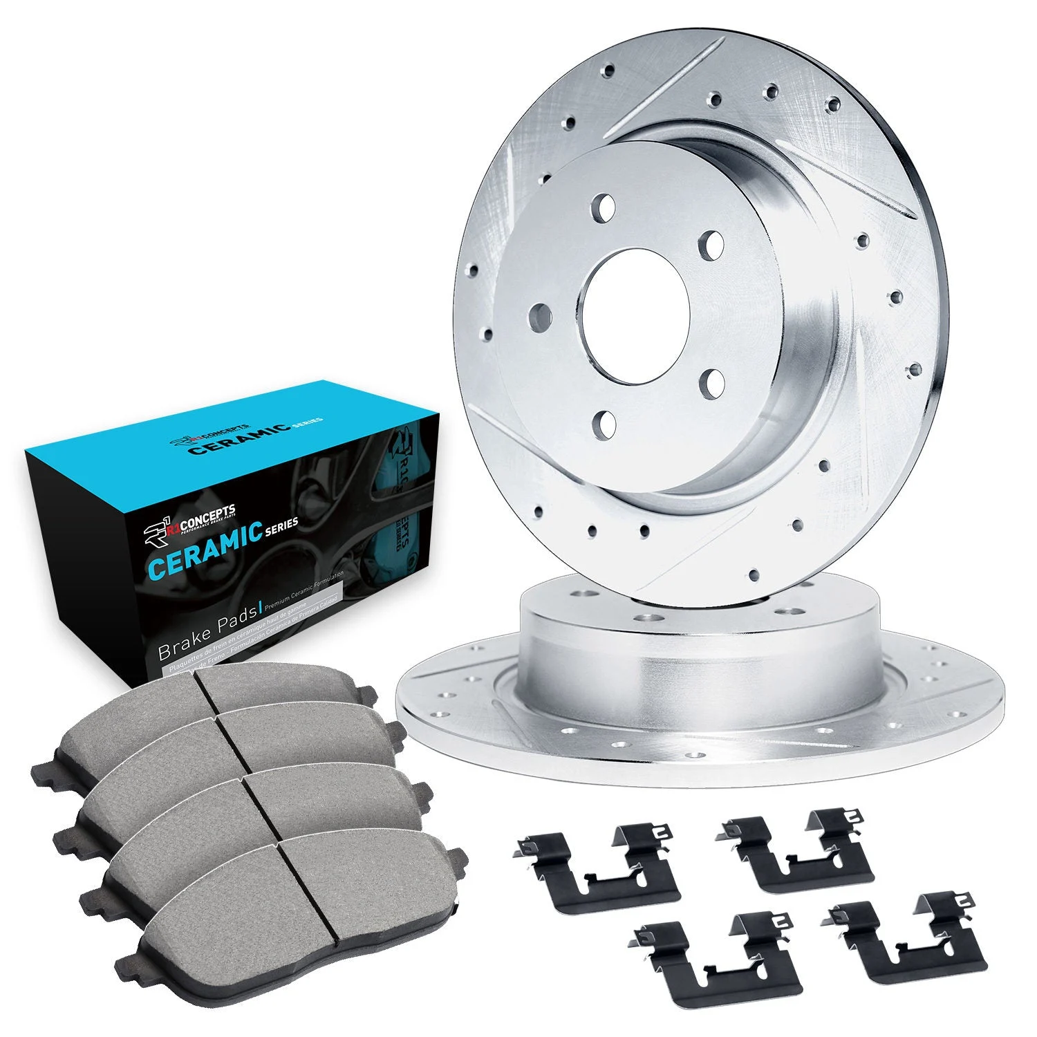 R1 Concepts WGWH1-54219 - R1 E- Line Series Brake Rotor - D/S - Silver w/ Ceramic Pads & Hdw