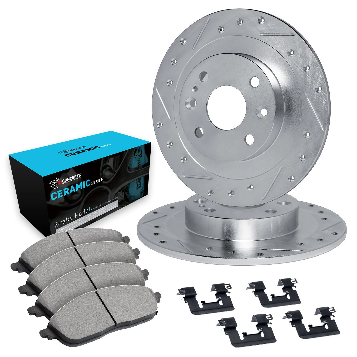 R1 Concepts WGWH1-59029 - R1 E- Line Series Brake Rotor - D/S - Silver w/ Ceramic Pads & Hdw