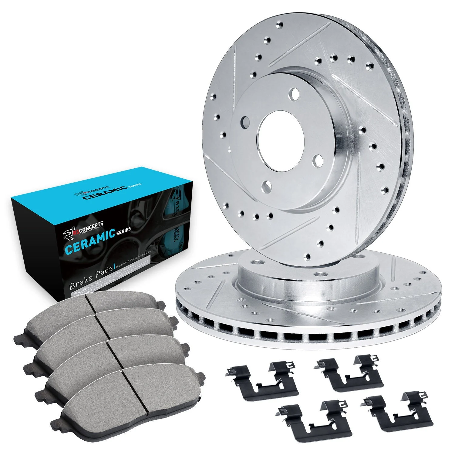 R1 Concepts WGWH1-59030 - R1 E- Line Series Brake Rotor - D/S - Silver w/ Ceramic Pads & Hdw