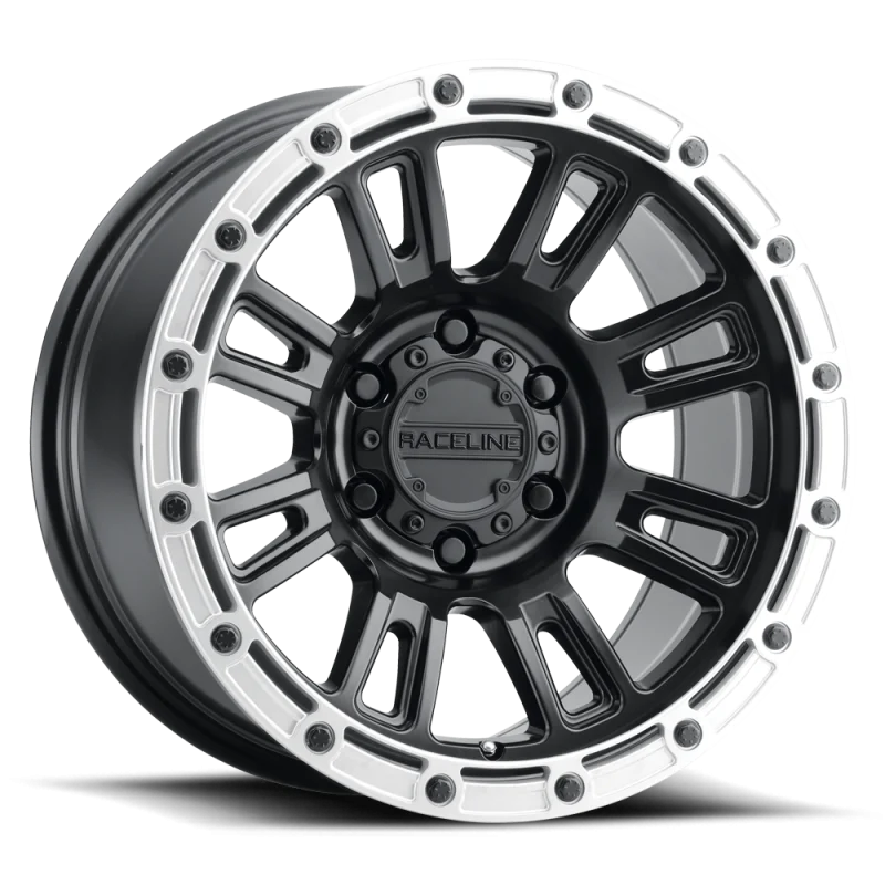 Raceline 956BS Compass 17x8in / 5x114.3 BP / 30mm Offset / 72.62mm Bore - Black & Silver Lip Wheel