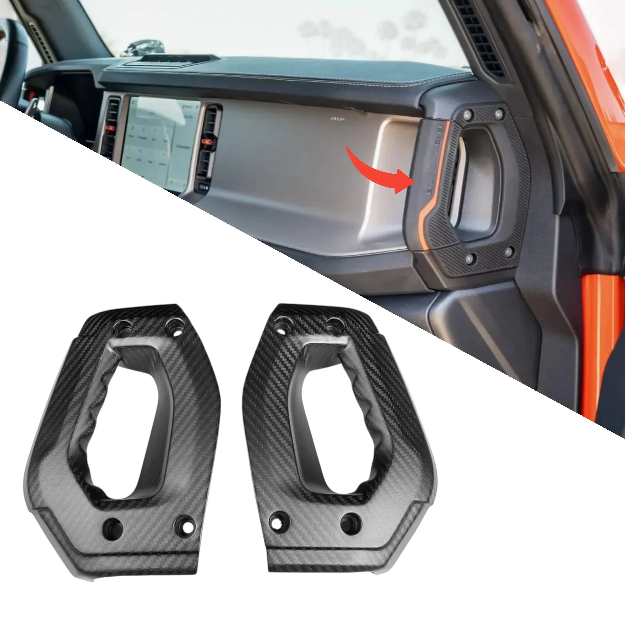 Real Carbon Fiber Side Dashboard Grab Handles For 2021+ Bronco | Direct Replacement