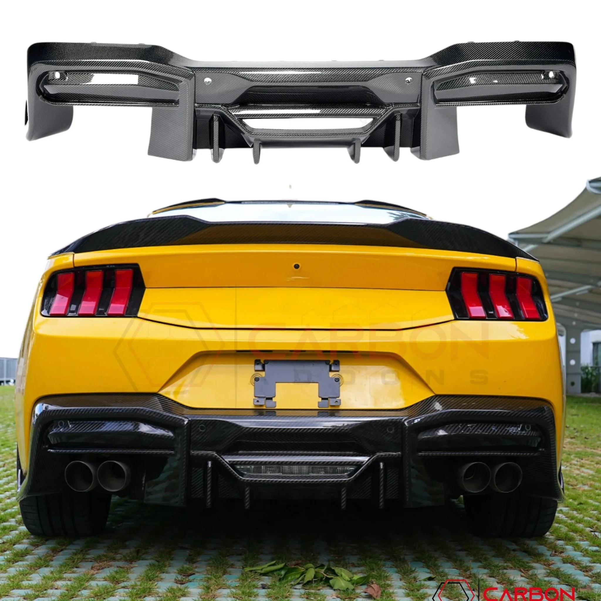 Real Carbon Fiber Rear Diffuser for 2024+ Ford Mustang GT
