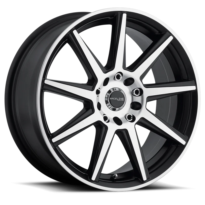 Raceline 144M Storm 17x7.5in / 4x100/4x108 BP / 40mm Offset / 72.62mm Bore - Black & Machined Wheel