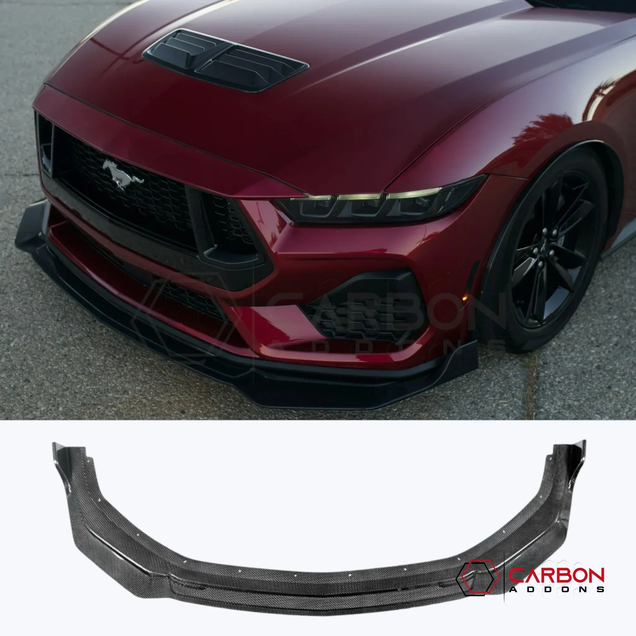 Real Carbon Fiber Front Lip Splitter Extension for 2024+ Ford Mustang GT & EcoBoost