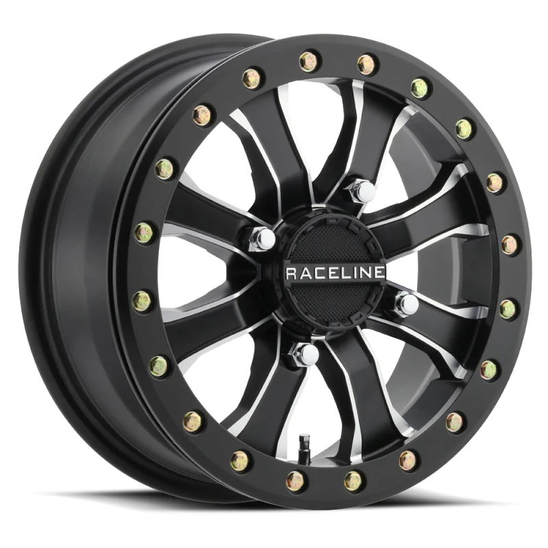 Raceline A71MB Mamba 14x6in/4x137 BP/40mm Offset/110.18mm Bore - Black & Machined Beadlock Wheel