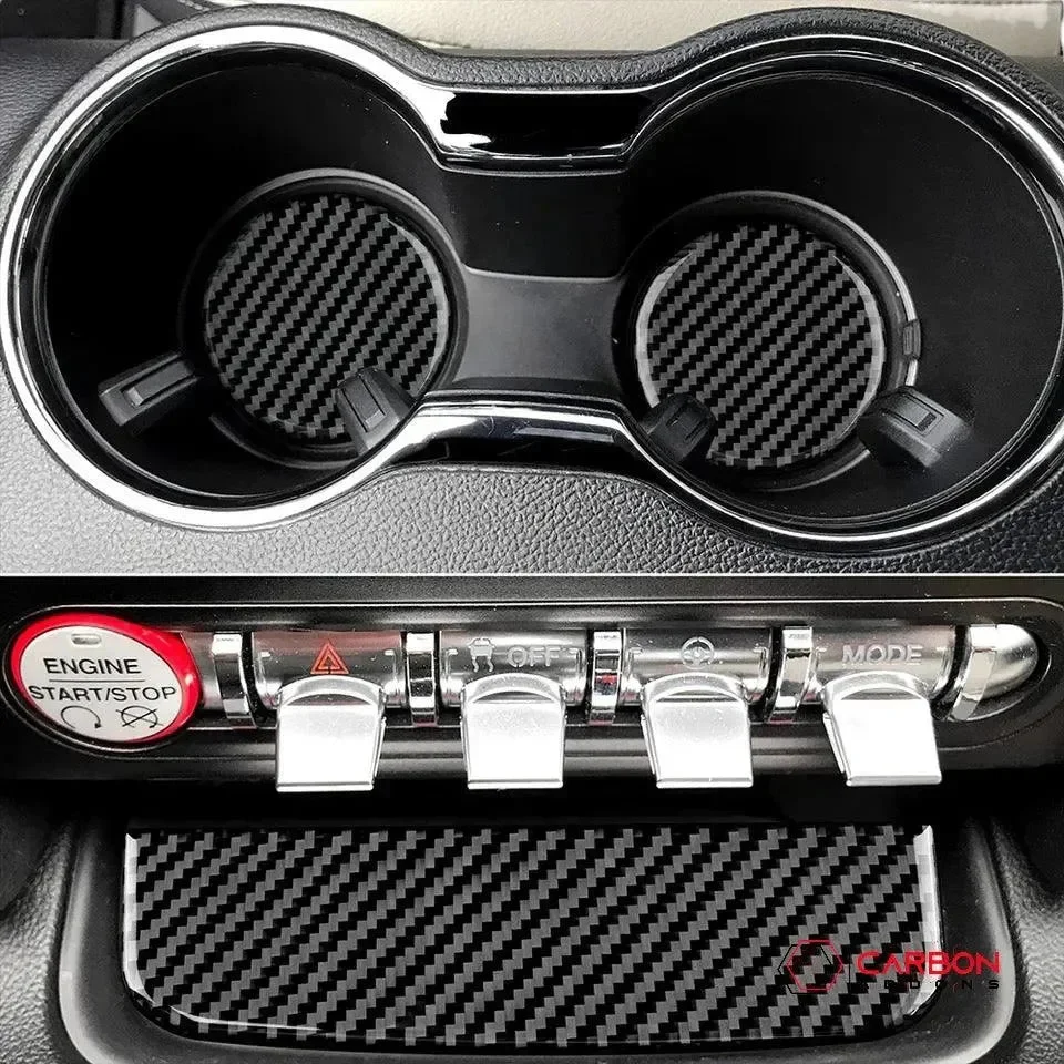 [3pcs] Real Carbon Fiber Coin & Cup Holder Trim Overlay for Mustang 2015-2023