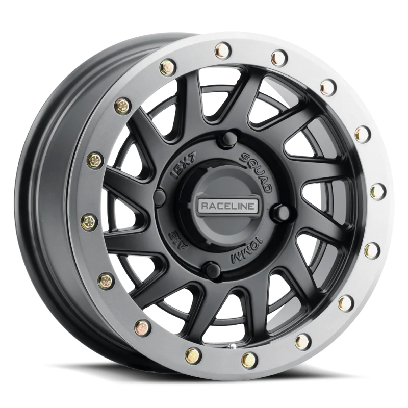 Raceline A12BG Squad 15x7in/4x137 BP/10mm Offset/110.18mm Bore - BLK & Gunmetal Ring Beadlock Wheel
