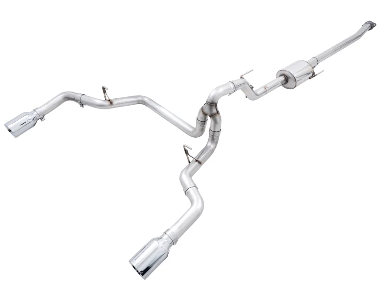 AWE Tuning 0FG 21+ Ford F150 Dual Split Rear Exhaust - 5in Chrome Silver Tips