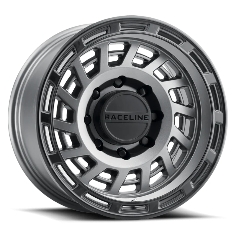 Raceline 957GB Halo 17x8.5in / 5x150 BP / 0mm Offset / 110.3mm Bore - Gunmetal & Black Lip Wheel
