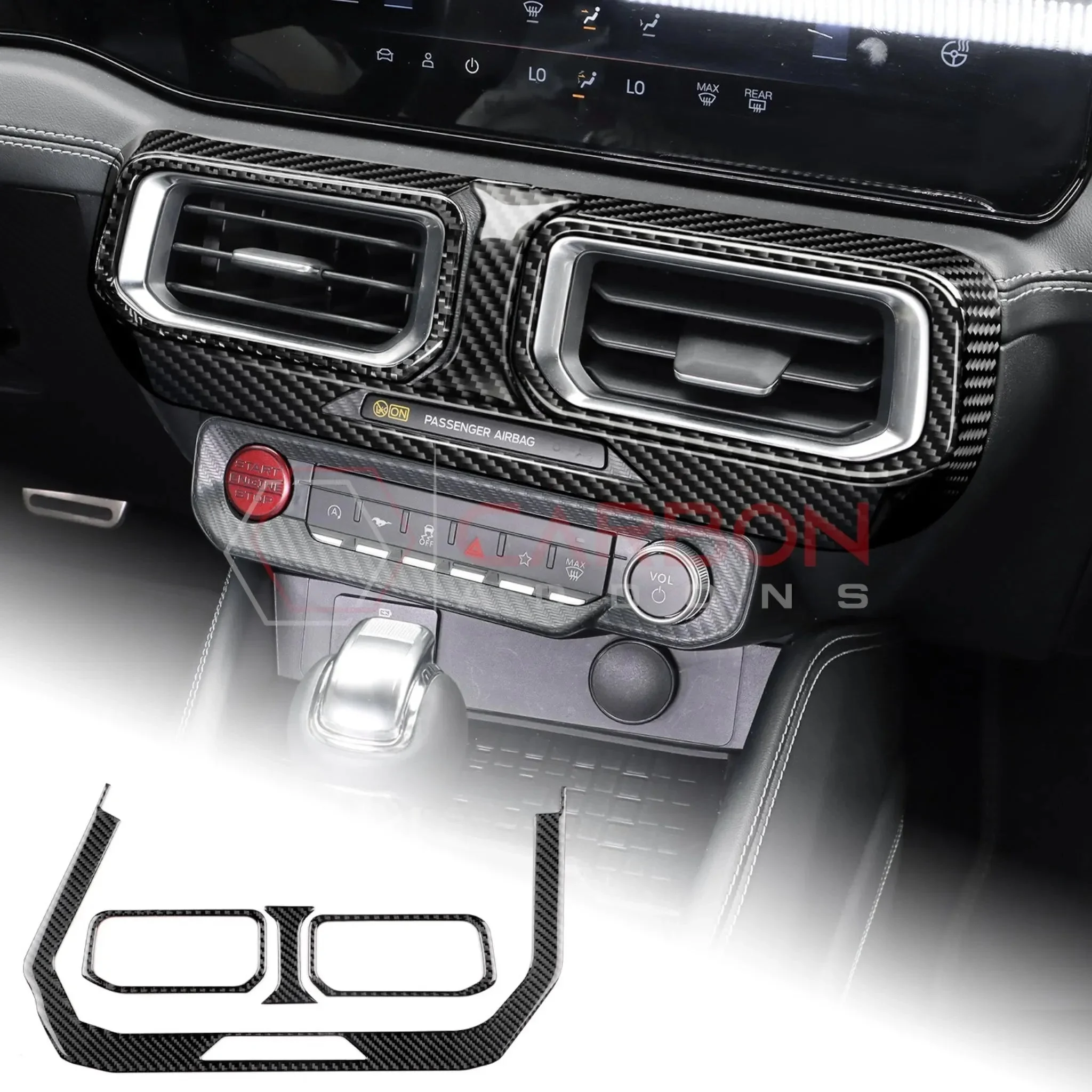 Real Carbon Fiber Center Dashboard A/C Vent Trim Overlays for 2024+ Ford Mustang