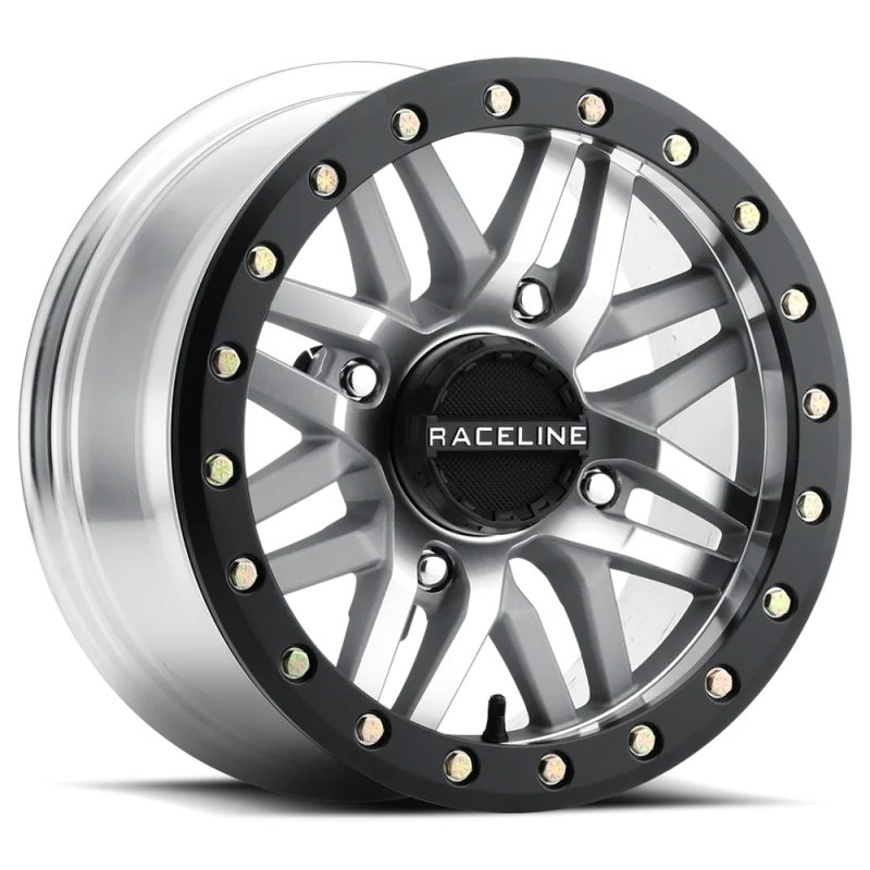Raceline A91MA Ryno 15x7in/4x156 BP/10mm Offset/132.5mm Bore - Machined & Black Ring Beadlock Wheel