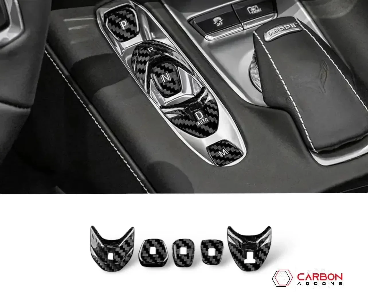 C8 Corvette Real Carbon Fiber Gear Shift Button Cover | Center Console Interior Upgrade (2020–2026)