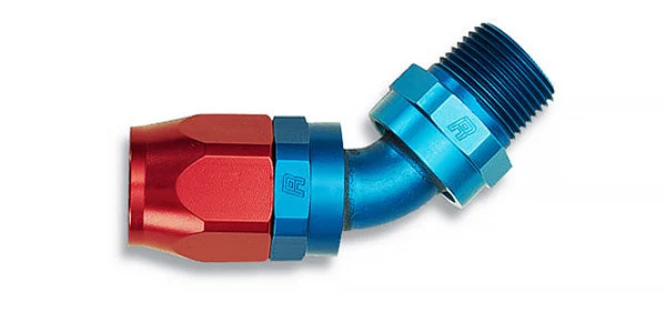 Russell Performance -12 AN Red/Blue 45 Deg Full Flow Swivel Pipe Thread Hose End (With 3/4in NPT)