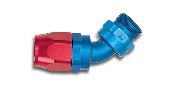 Russell Performance -10 AN Red/Blue 45 Deg Swivel Dry Sump Hose End (-12 Port 1-1/16in-12 Thread)