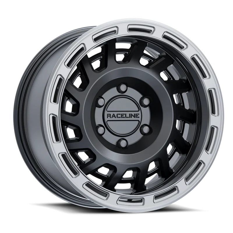 Raceline 957BS Halo 18x9in / 6x139.7 BP / -12mm Offset / 106.1mm Bore - Black & Silver Lip Wheel