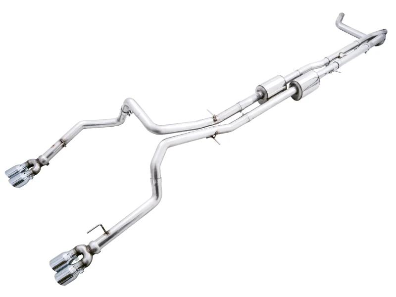 AWE Tuning 4th Gen GM 1500 6.2L 0FG Cat-Back Split Rear Exit (w/ Bumper Cutouts) - Quad Chrome Tips