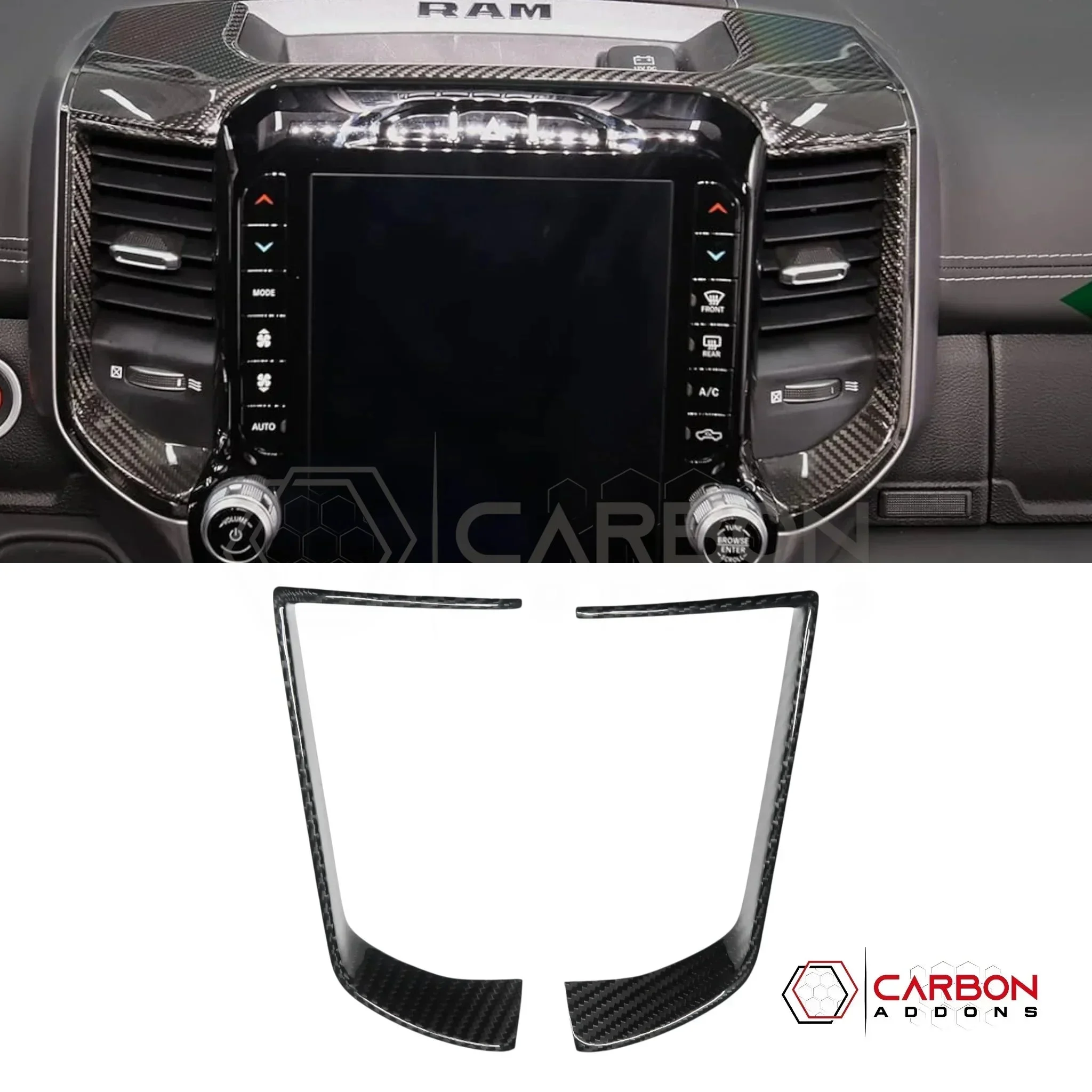 2019+ RAM 1500/TRX/RHO Infotainment Screen AC Vent Trim Hard Carbon Fiber Cover