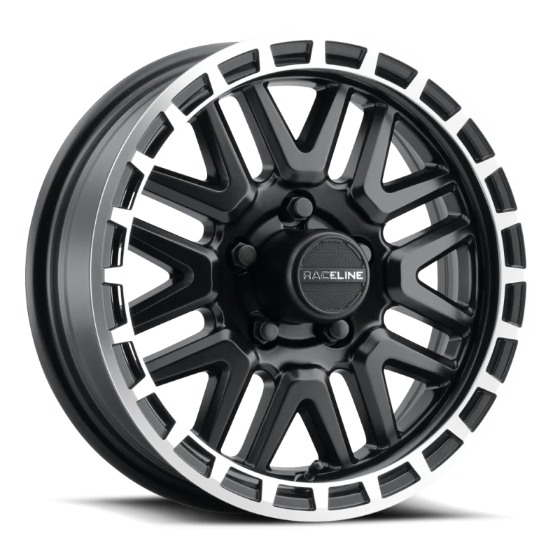 Raceline 953BM Krank 13x4.5in / 5x114.3 BP / -0.125mm Offset / 3.19mm Bore - Black & MACH. Wheel