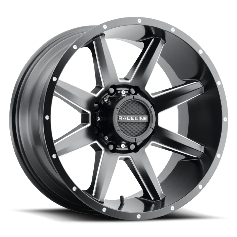 Raceline 954M Stryker 20x9in / 8x180 BP / 18mm Offset / 124.2mm Bore - Satin Black & Milled Wheel