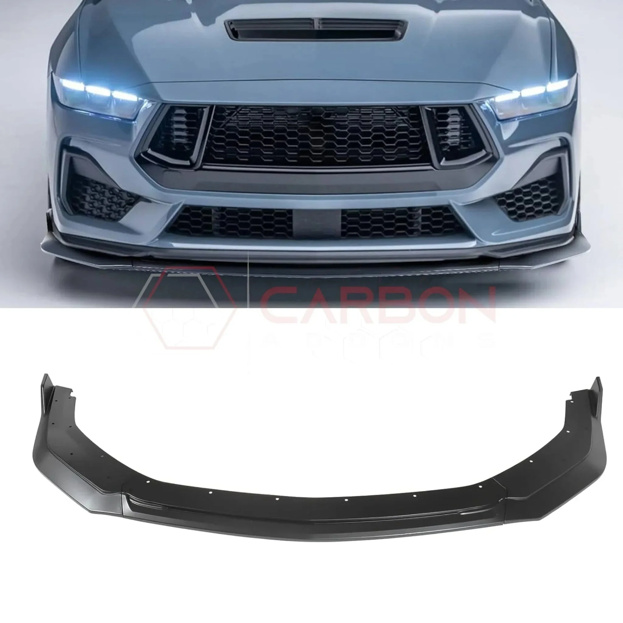 Front Lip Splitter Extensions for 2024+ Ford Mustang GT, EcoBoost & Dark Horse (3-Piece ABS Set)