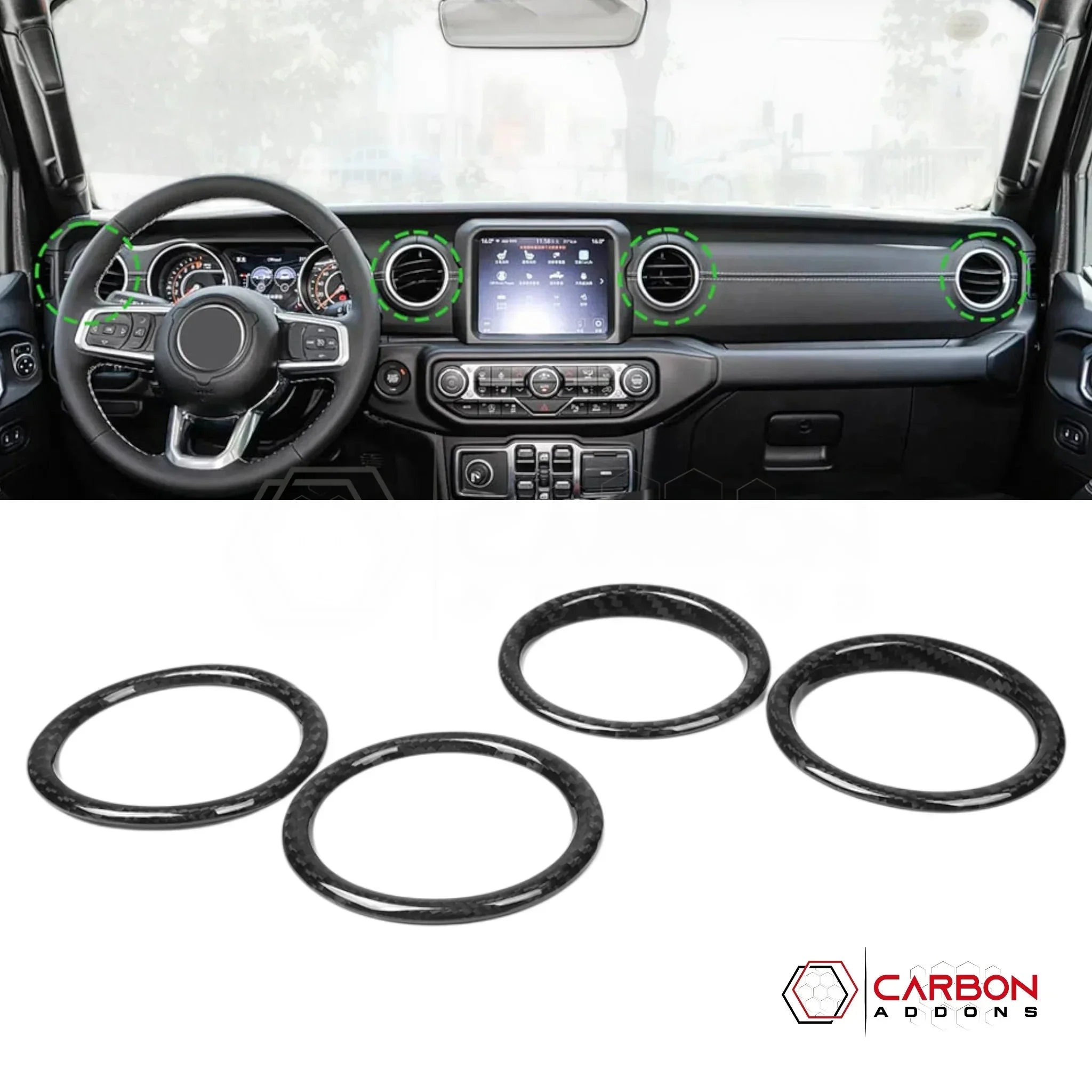 Jeep Gladiator Dashboard AC Vent Trim Covers – Real Dry Carbon Fiber (Glossy or Matte) 2020–Current