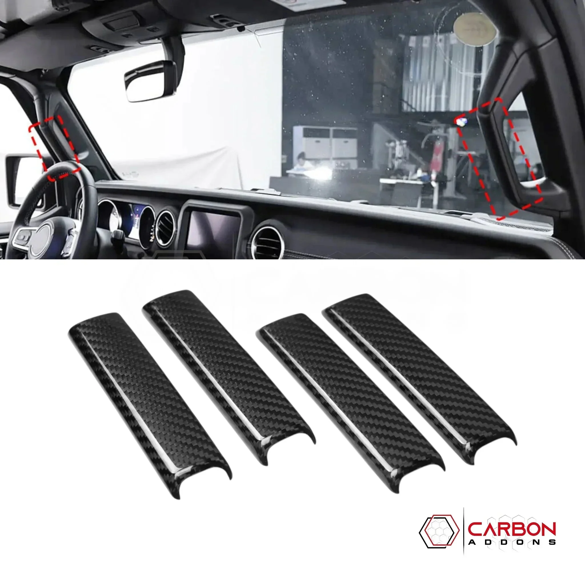 Jeep Gladiator JT & Wrangler JL A & B Pillar Grab Handle Trim Cover Set – Real Dry Carbon Fiber (Glossy or Matte) 2020–Current