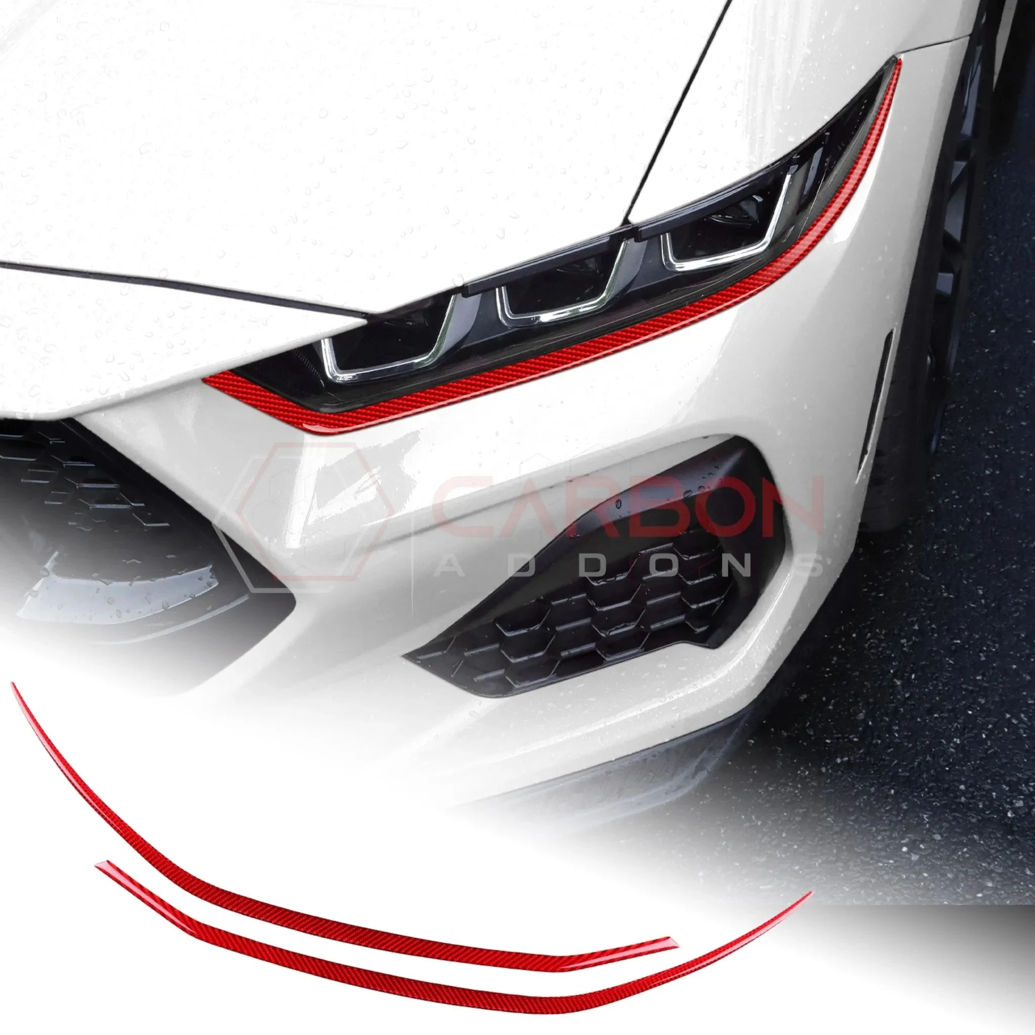 Real Carbon Fiber Headlight Decorative Strip Overlays for 2024+ Ford Mustang