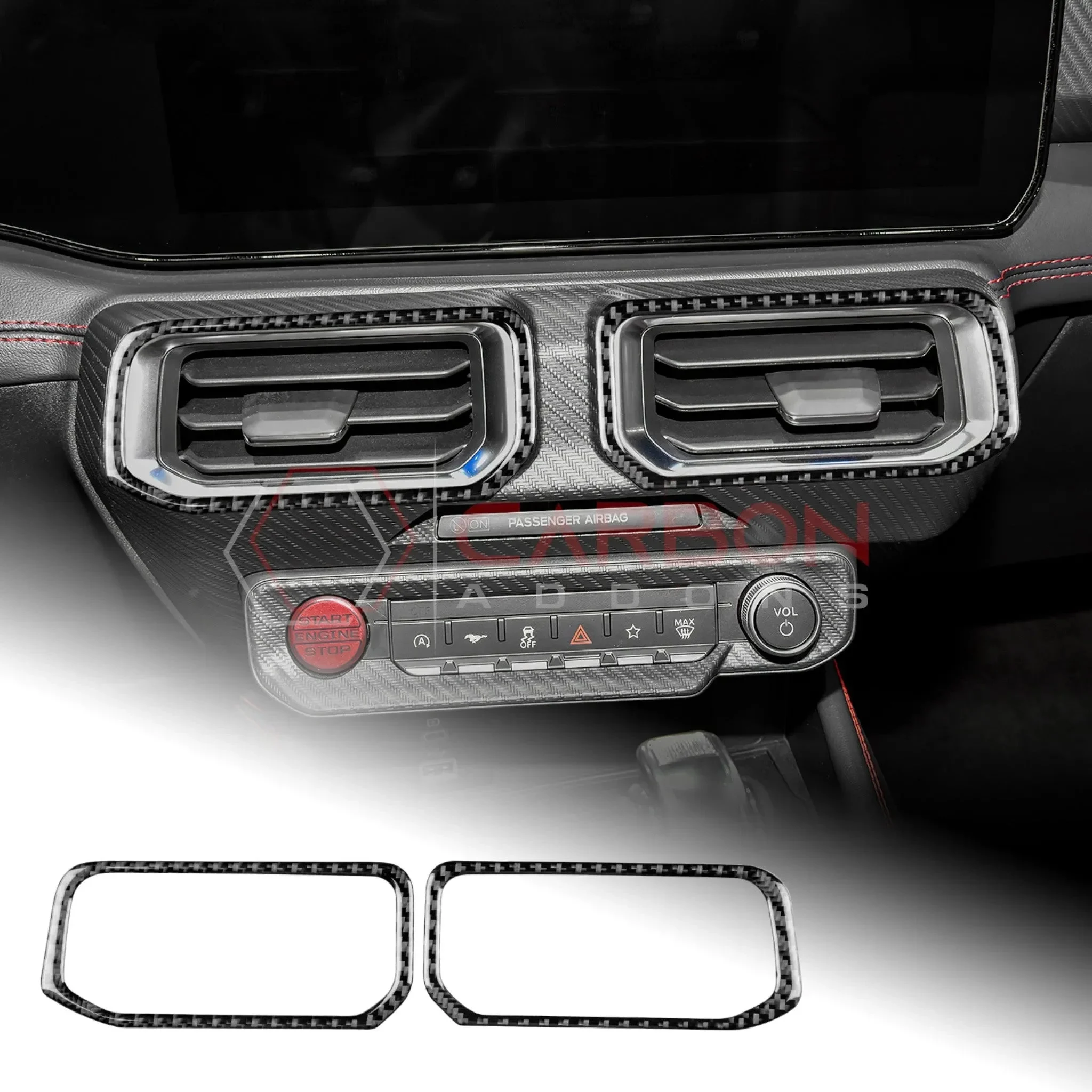 Real Carbon Fiber Center A/C Vent Frame Overlay for 2024+ Ford Mustang