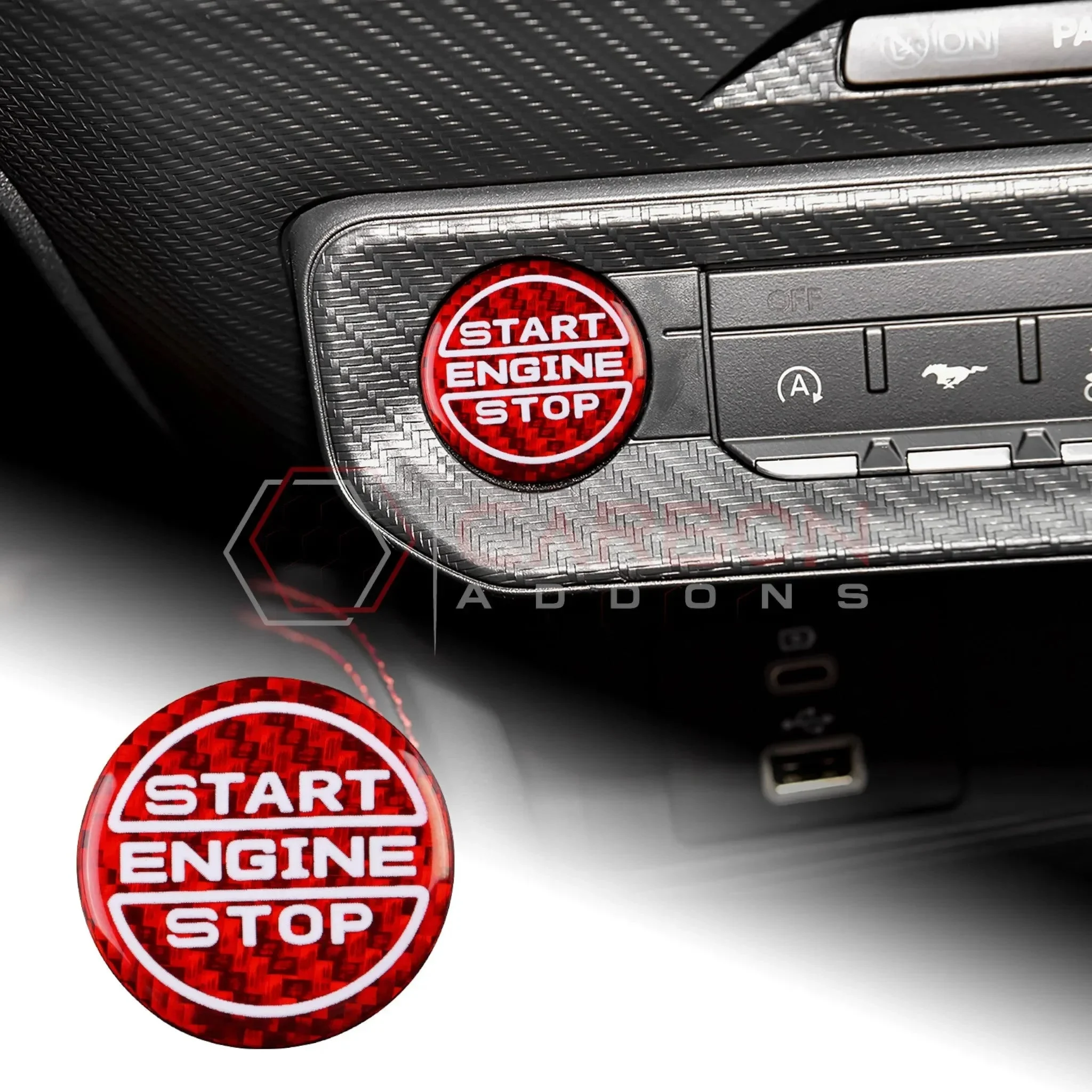 Real Carbon Fiber Start/Stop Button Cover for 2024+ Ford Mustang