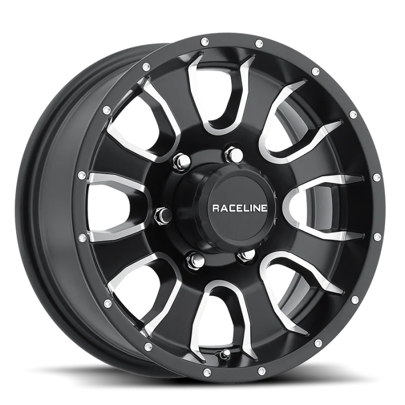 Raceline 860M Mamba 15x5in / 5x114.3 BP / -0.125mm Offset / 3.190mm Bore - Black & Machined Wheel