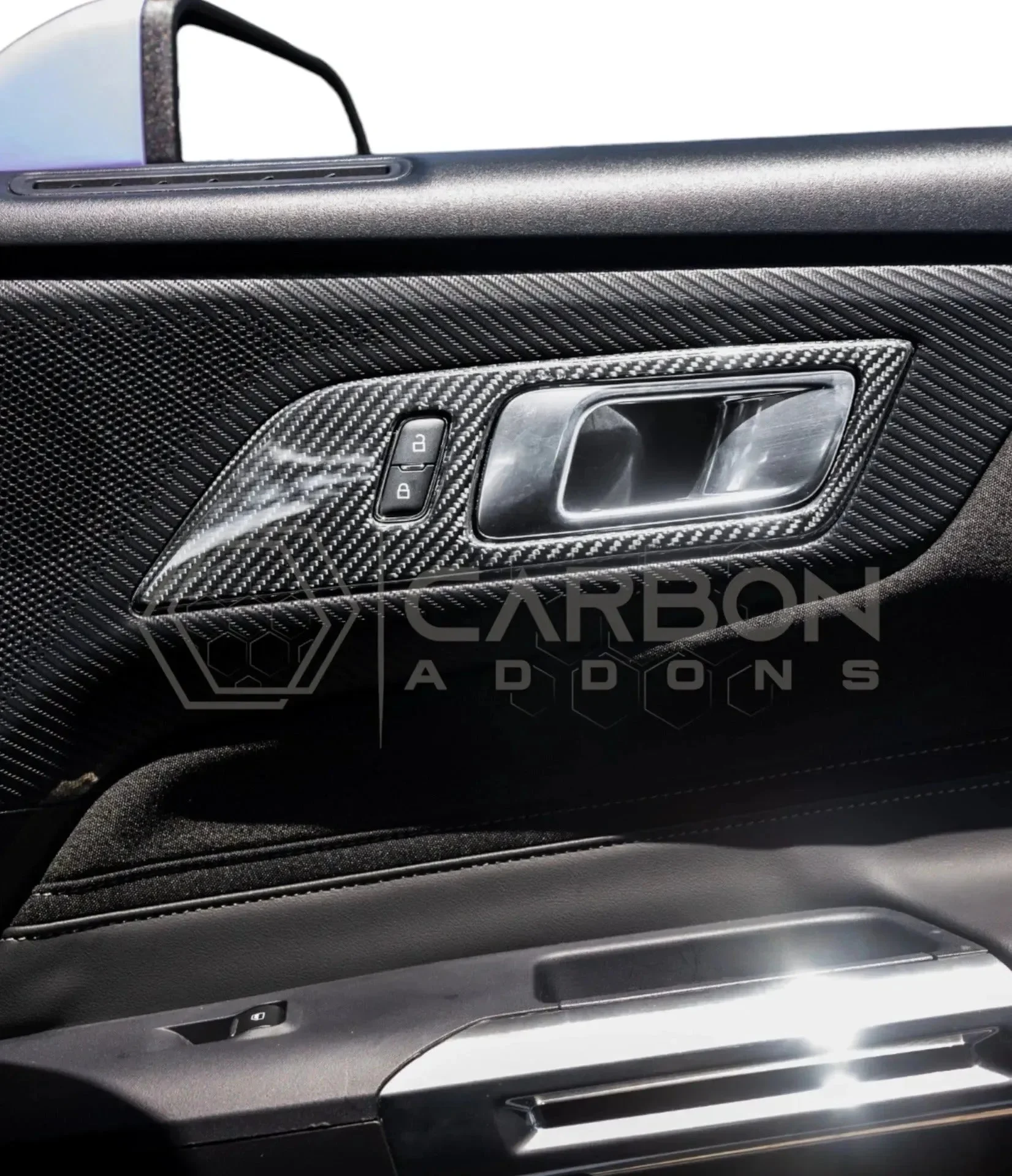 Real Carbon Fiber Interior Door Handle Trim Covers for 2024+ Ford Mustang
