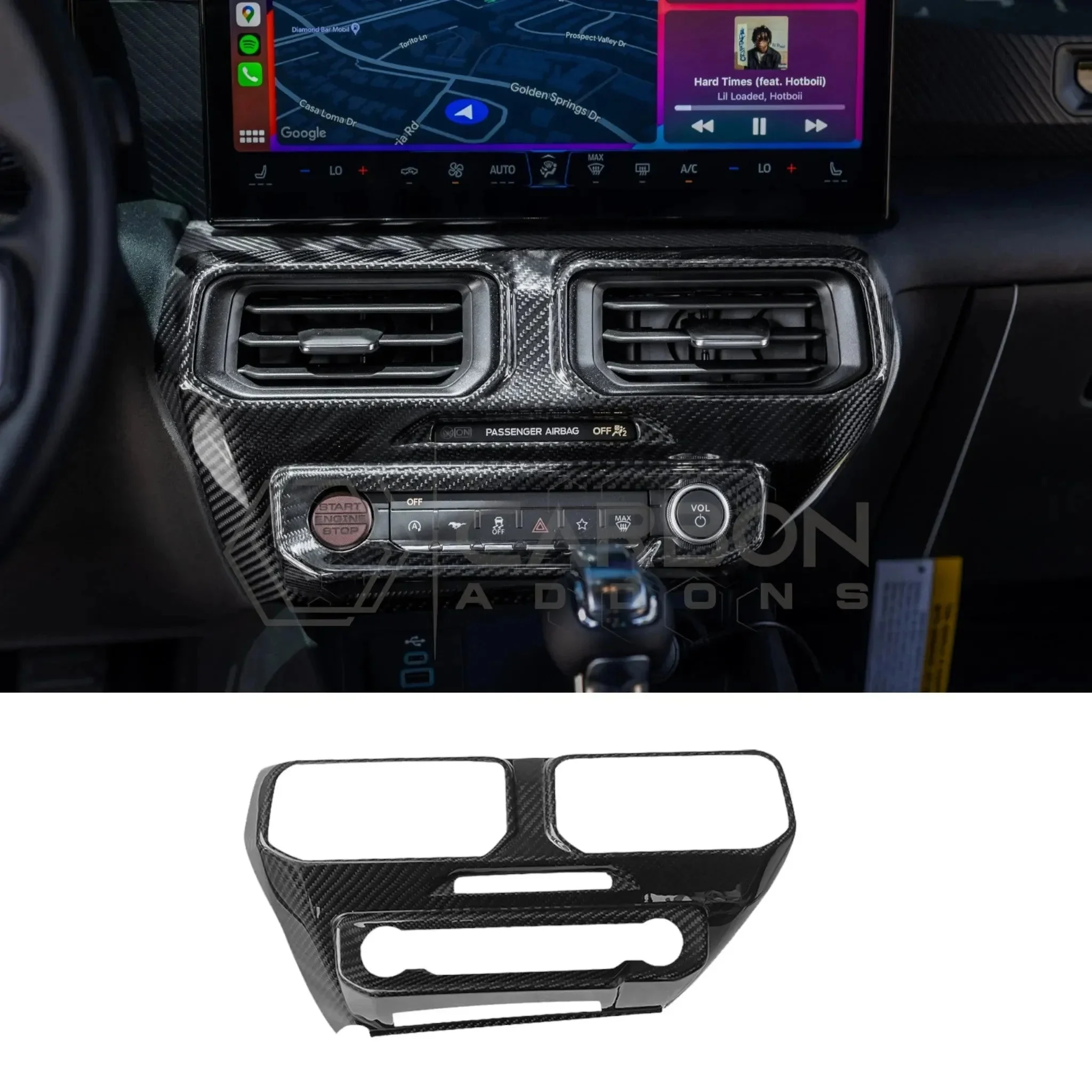 Real Carbon Fiber Center Dashboard A/C Vent Trim Cover for 2024+ Ford Mustang