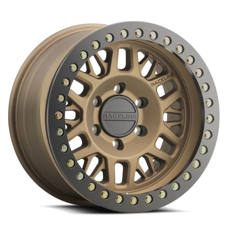 Raceline RT951B Ryno 17x9in/8x165.1 BP/-12mm Offset/130.81mm Bore - Bronze & BLK Ring Beadlock Wheel