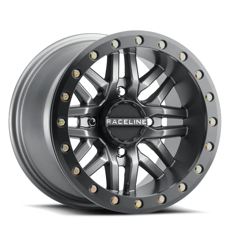 Raceline A91G Ryno 15x10in/4x137 BP/0mm Offset/110.18mm Bore - Gunmetal & Black Ring Beadlock Wheel